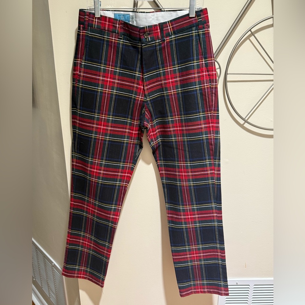 Castaway Nantucket Red and Black Plaid Pants Straight Leg 30 x 30, Cotton
